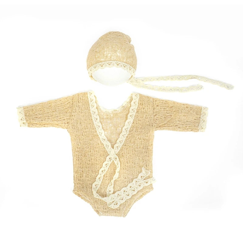Knitting Mohair Photography Props Baby Outfits with Headwear