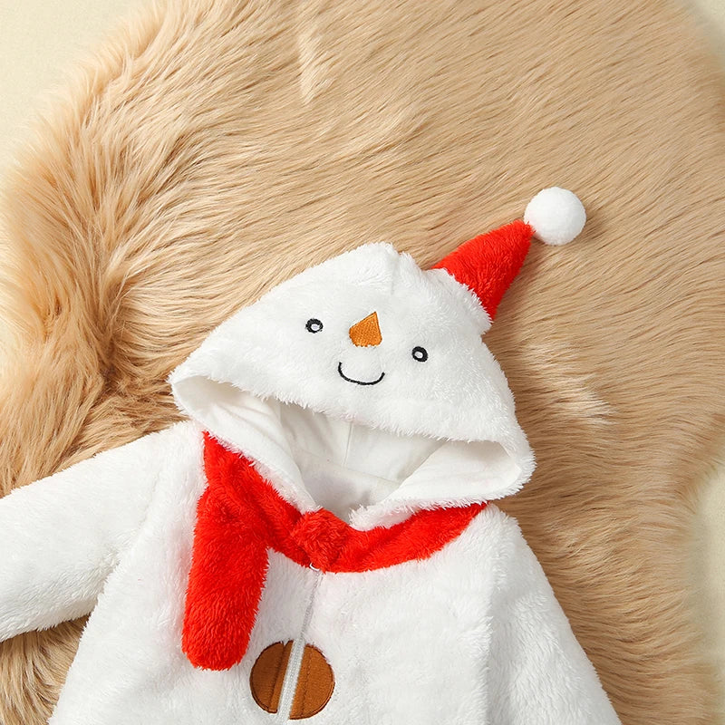 2023-08-17 Lioraitiin 0-24MNewborn Toddler Baby Girls Boys Christmas Romper Infant Baby Fuzzy Jumpsuit Snowman Hooded Romper