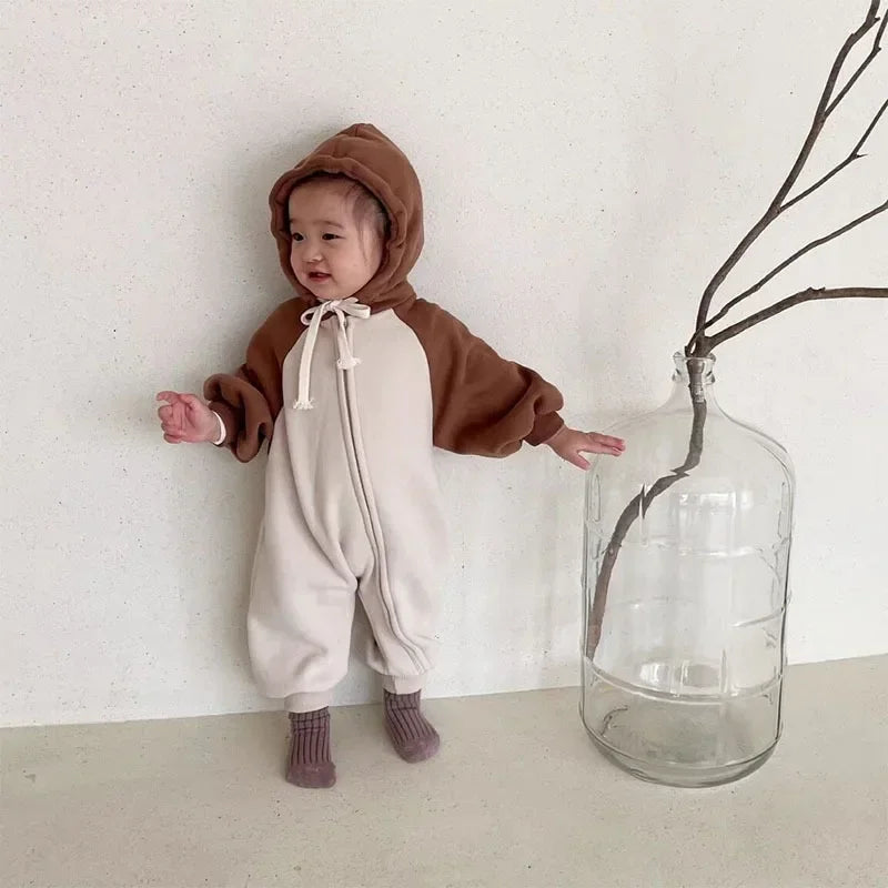 0-3Y Baby Boys Hooded Jumpsuits With Zipper