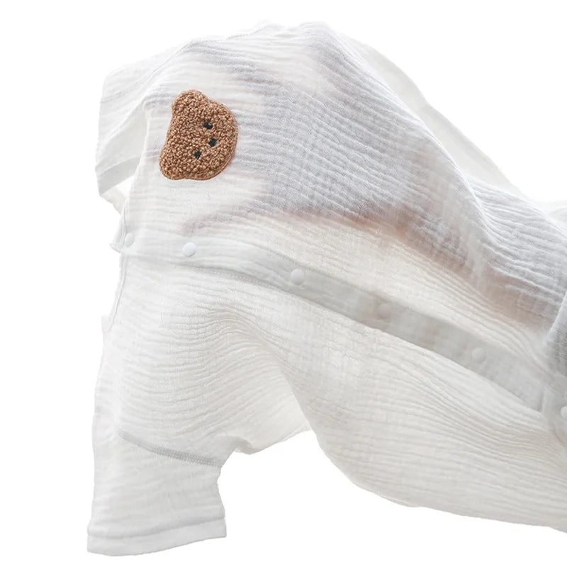2023 Korean Baby Romper Muslin Short Sleeves Jumpsuit for Girls Boys Cute Bear One-Pieces Clothing Newborn Summer Thin Bodysuits