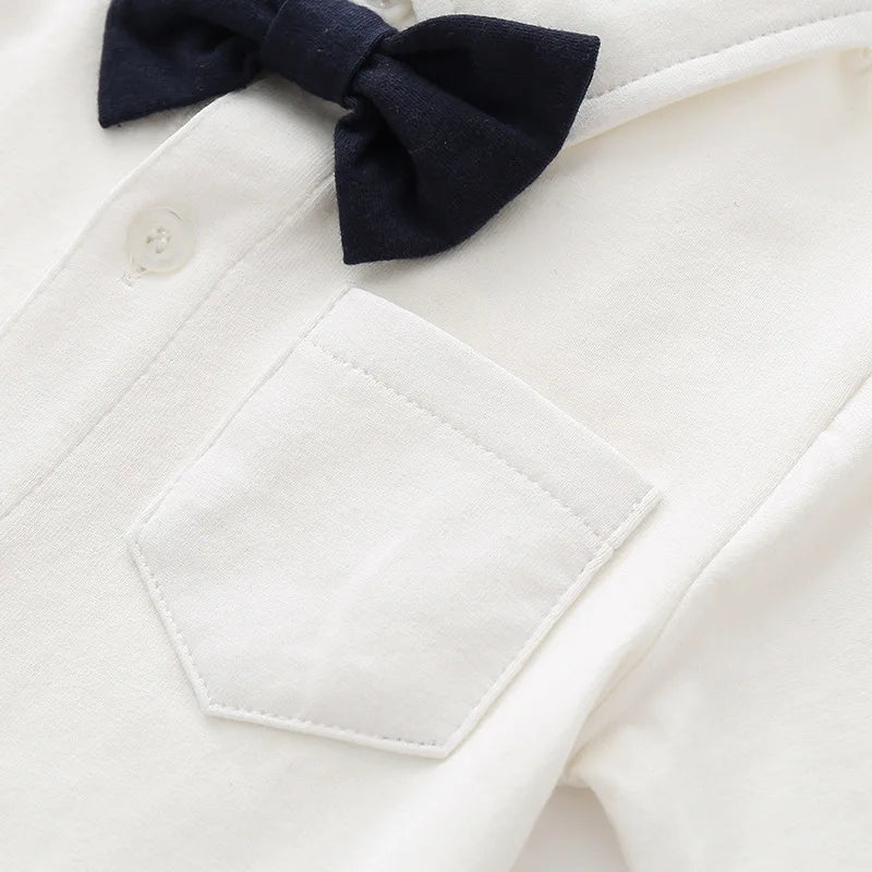 2024 Newborn Boys Solid Cotton Long Sleeve Bow Tie Boys Jumpsuit