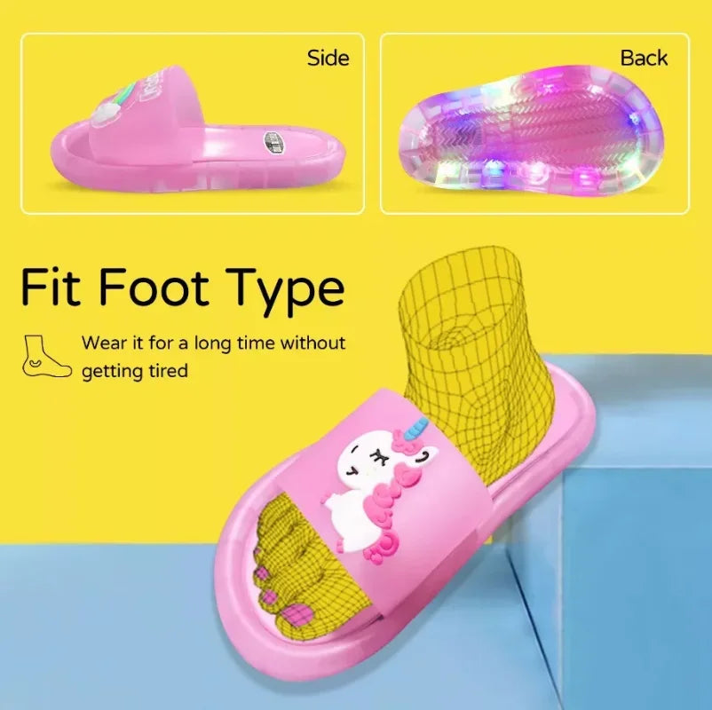 Toddler Cartoon Unicorn Print Lighted Slippers