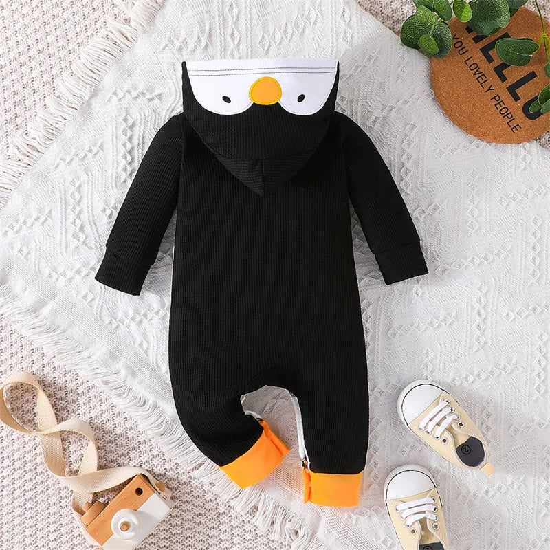 2023-08-01 Lioraitiin 0-18M Toddler Baby Girls Boys Rompers Penguin Shape Buttons Hooded Long Sleeve Romper Winter Fall Clothes