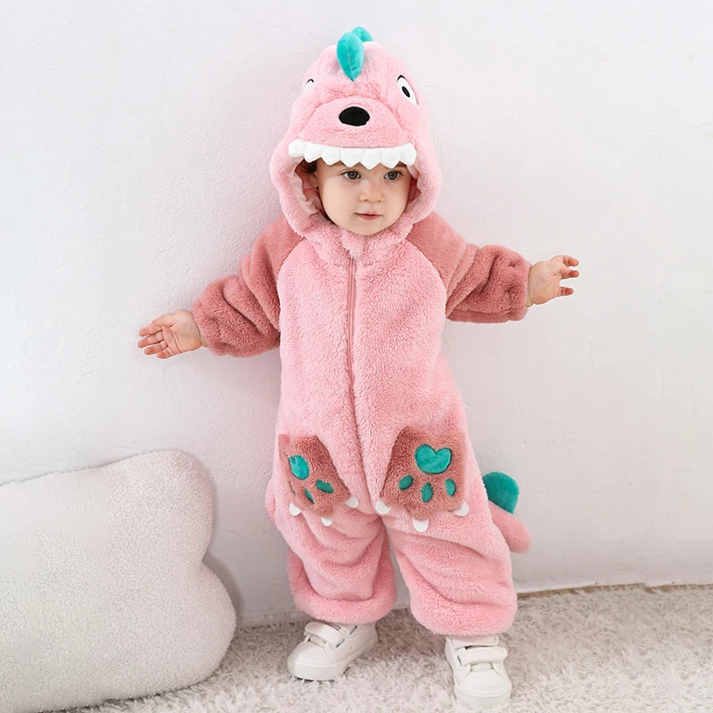Lovely Dinosaur Newborn Baby Bodysuit Plush Soft Warm