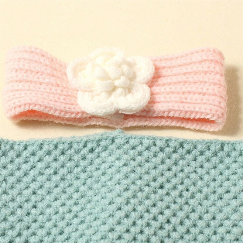 3pc Baby Photography Props Knitted Mermaid tail Costume + flower Hairband set