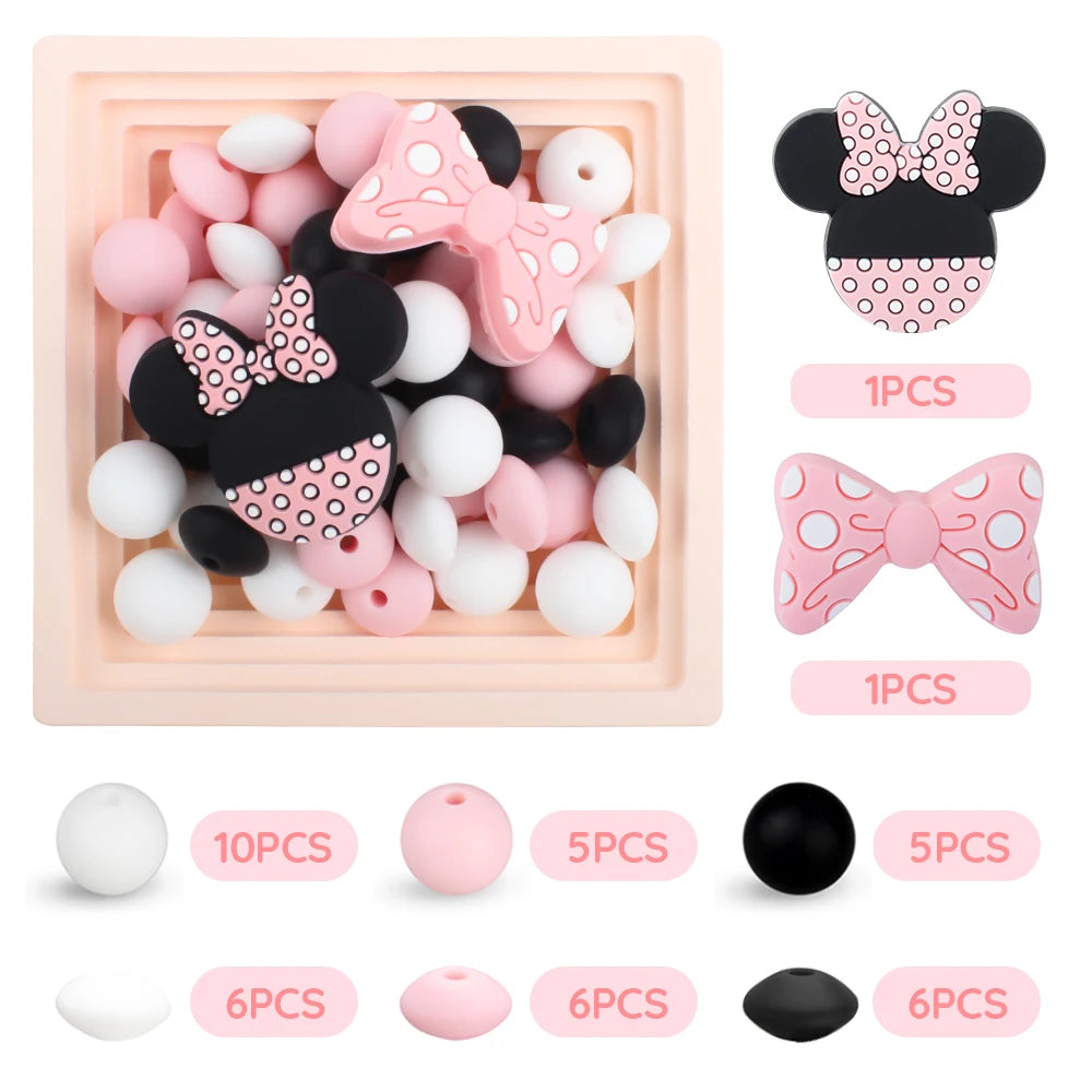 40Pcs/Set Silicone Beads Baby Teething Beads Set Bowknot Mouse