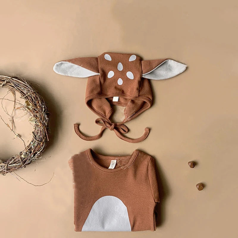 Adorable Baby Sika Deer Romper Hat 2pcs Sets