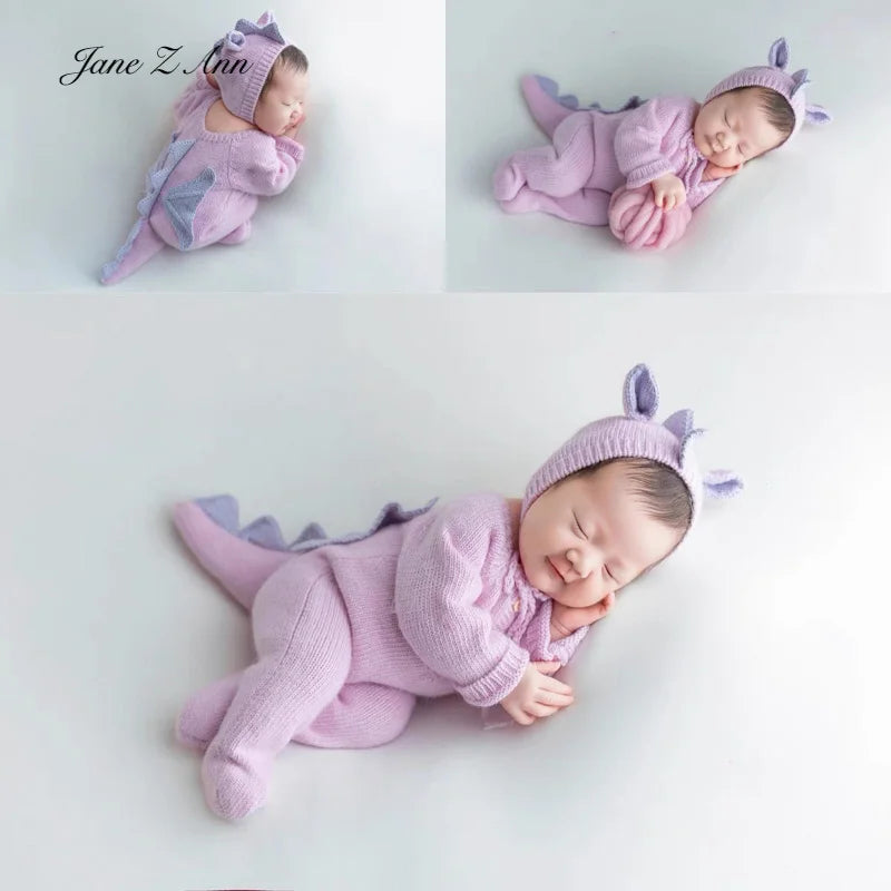 New Baby Purple Dragon Cute Knitted Suit hat+clothes
