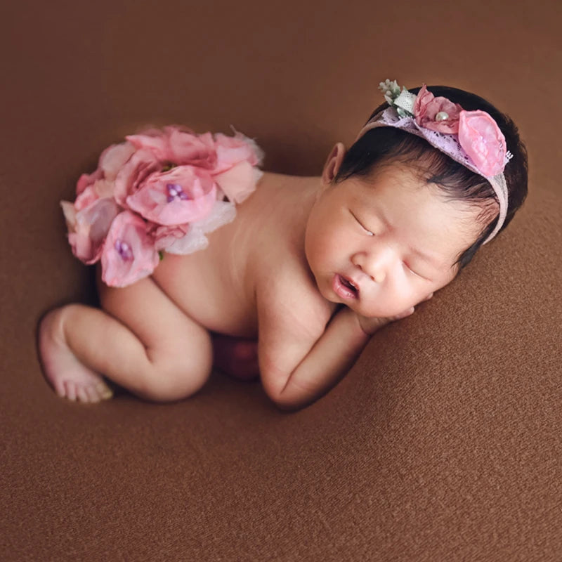 Newborn Photography Costume Headband+Round Flower Cover Clothing
