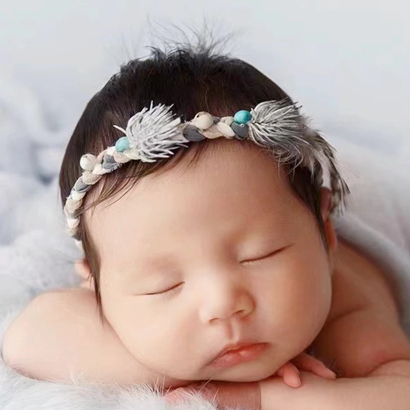 Newborn Headband Baby Girl Tieback Dried Flowers Photography Props