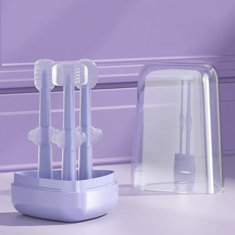 3pcs Baby Teeth Oral Care Cleaning Set Infant Silicone Toothbrush Kids 360 Degree Soft Oral Tongue Coating Care Cleaning Board