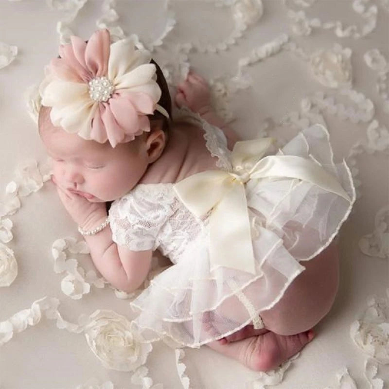Lace Bowknot Skirt with Flower Headband for Newborn