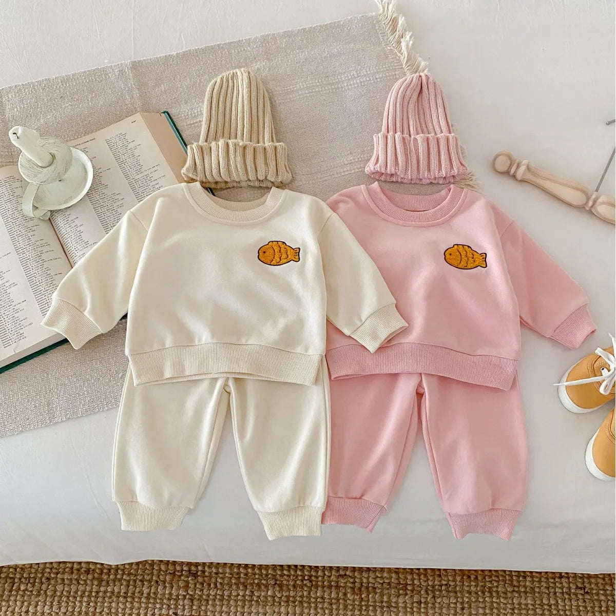 2024 Spring New in Kids Baby Cute Clothes Set 2pcs Infant Embroidery Fish Top Sweatshirt + Harem Pants Children Toddler 3M-4Y
