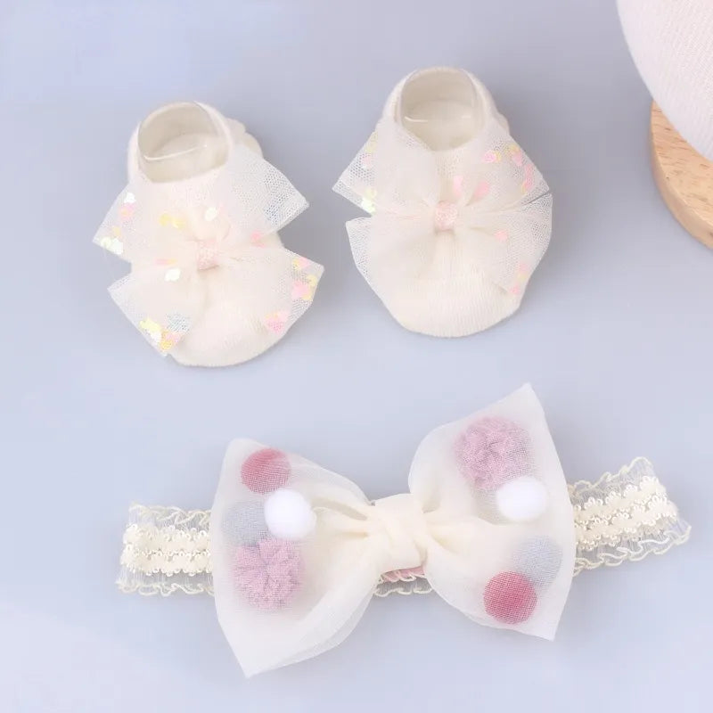 1 Set Xmas Newborn Bow Gift Cute Flowers Baby Girls Headband Socks Cartoon Animal Girls Hair Band Kids Headwear Hair Accessories