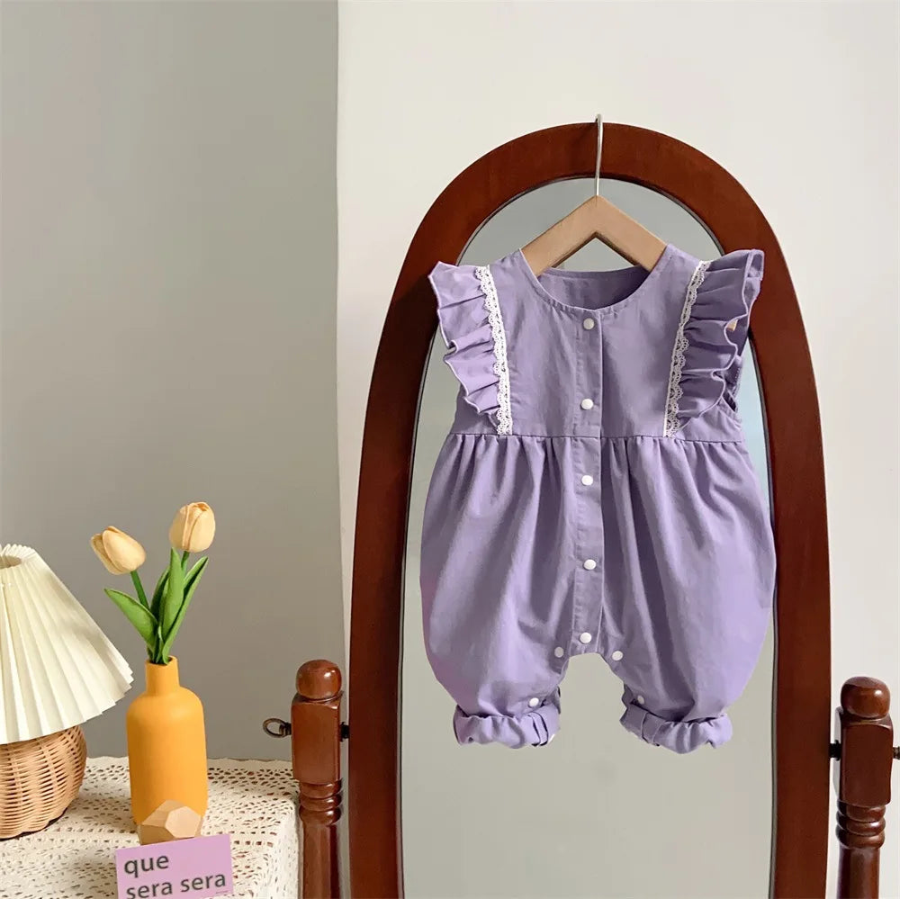 2024 Korean 2PCS Set Cotton Floral Shirts Purple Pants Suit