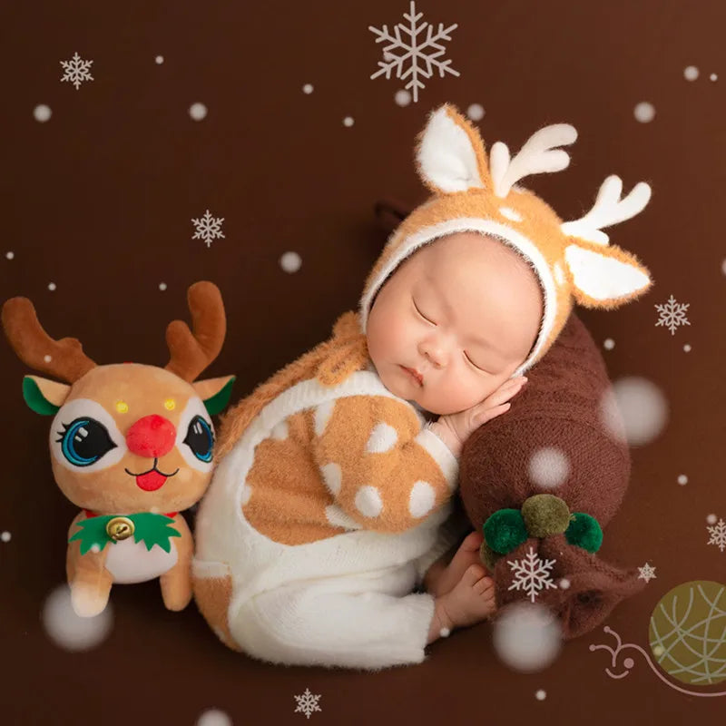 ❤️Newborn Photography Christmas Clothing Cute Hat+Top+Pants 3Pcs/Set