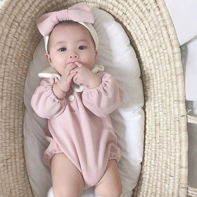 2PCS Peter Pan Collar Infant Baby Newborn Baby Bodysuits with Hairband