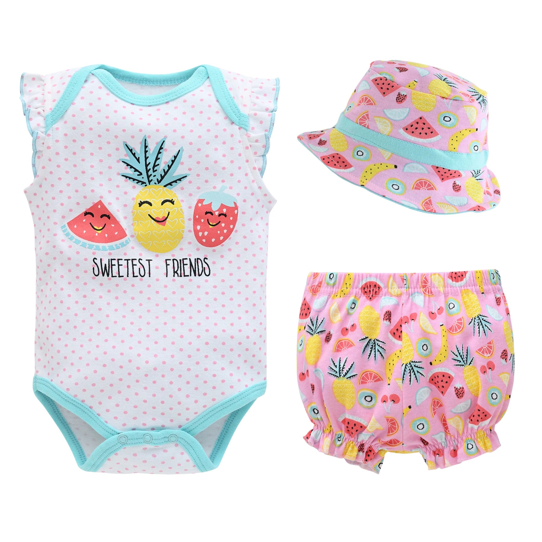 3 PCS Summer Baby Bodysuit Set Boys Romper +Hats + Shorts