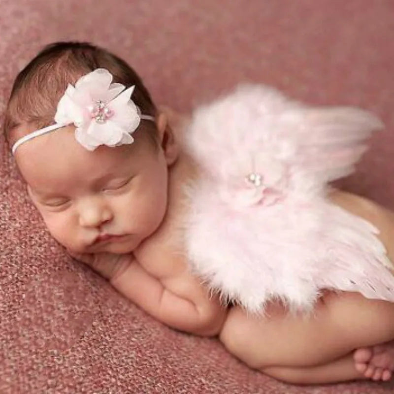Fashion Newborn Baby Kids Feather Lace Headband Angel Wings