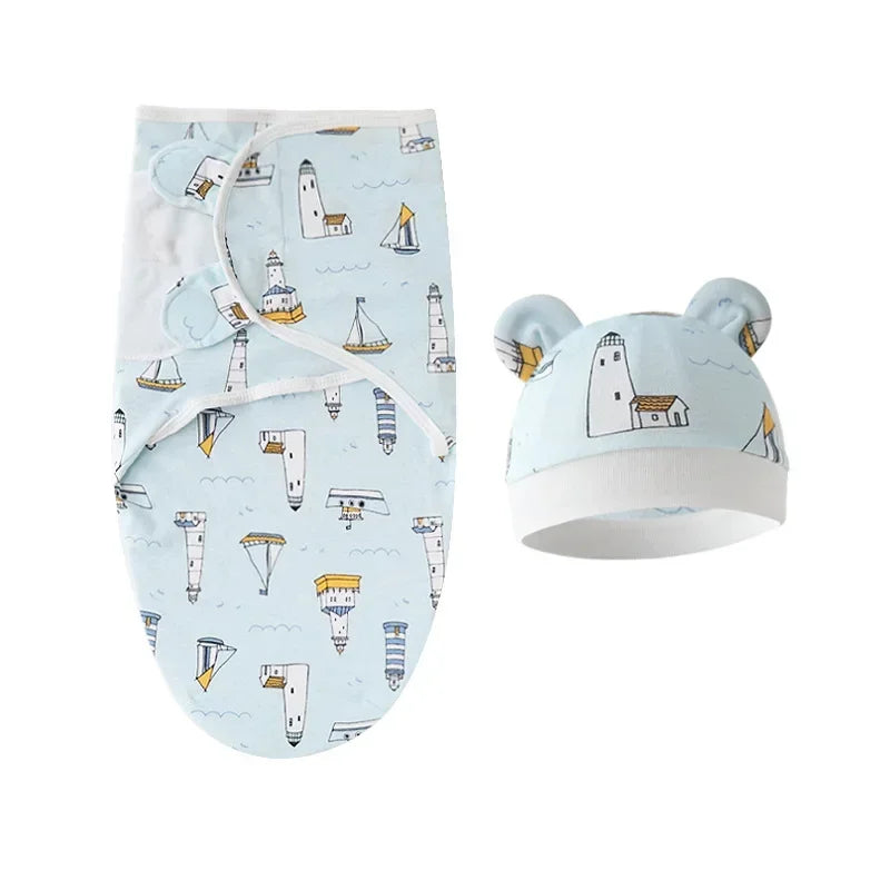 2023 New Spring Summer Newborn Baby Boys Girls Cotton Soft Sleeping Bag With Hat Set Swaddle Thin Breathable For 0-6 Months Baby