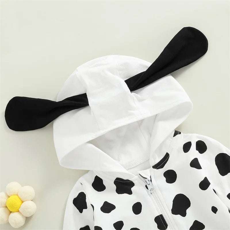 0-18M Newborn Infant Baby Jumpsuit Long Sleeve Cow Print Clothing