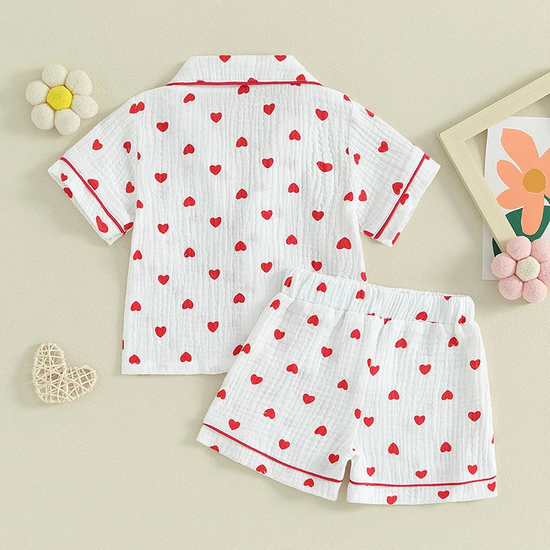 Toddler Baby Girl Valentine s Day Heart Print Pajamas Set