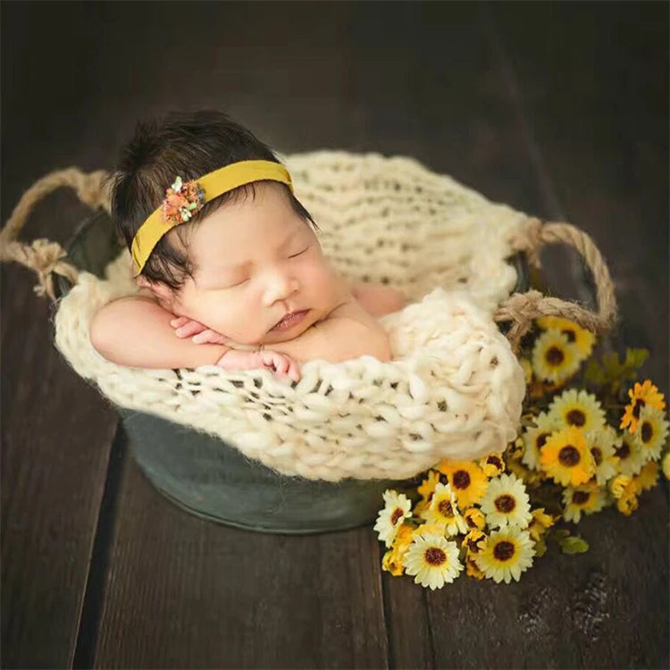 Hand Crochet Blanket Basket Filler Strtetchy Baby Photography Props