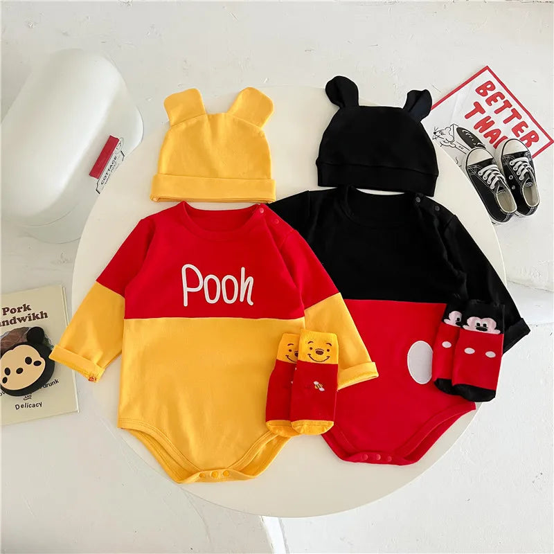 Spring 3pcs Set Cartoon Mickey Mouse Pooh Bodysuits