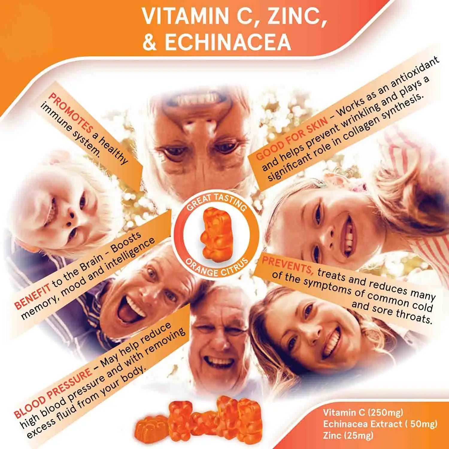 2 Bottle VC Gummy Bears Zinc Vitamin Gummies