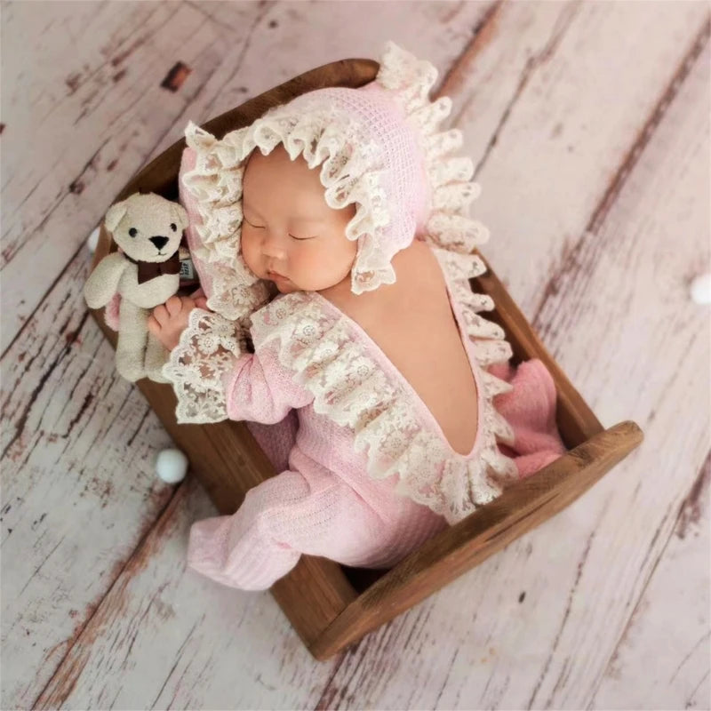 Newborn Photography Props Pillow & Lace Rompers & Ruffle Shooting Outfits