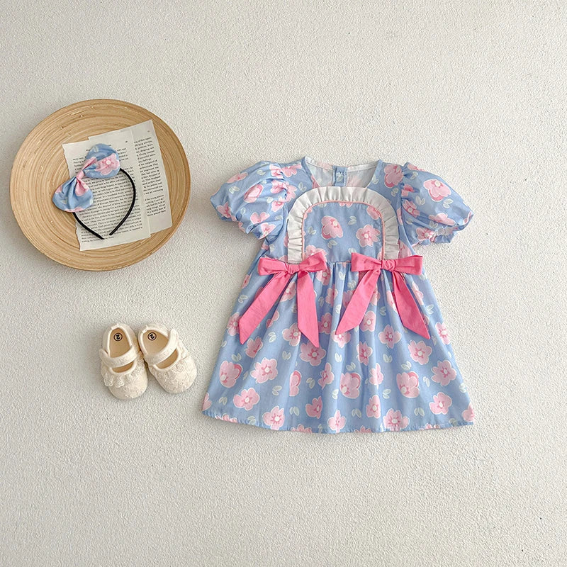 Flower Printed Toddler Baby Girls Sister Dress Summer