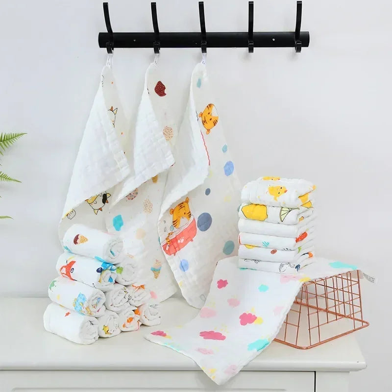 1Pcs Muslin 6 Layers Pure Cotton Gauze Soft Baby Towels Cute Cartoon Baby Face Towel Handkerchief Bathing Washcloth Wipe 25*25CM
