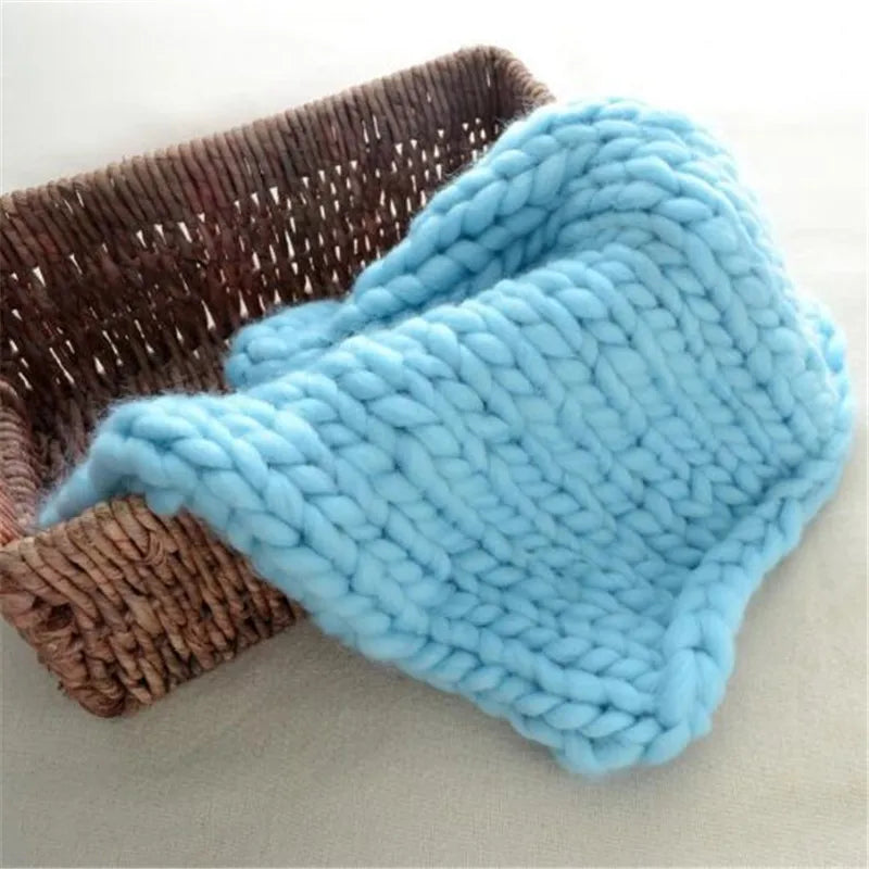 Newborn Knitted Wool Crochet Chunky Knit Blanket Basket
