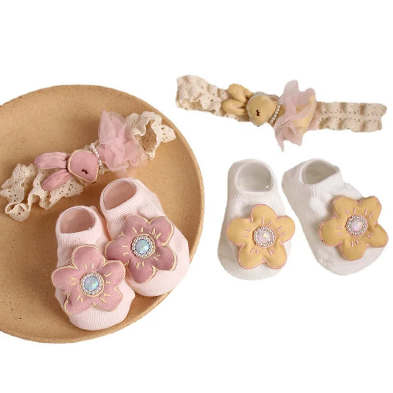 Cute Flowers Baby Girls Headband Socks