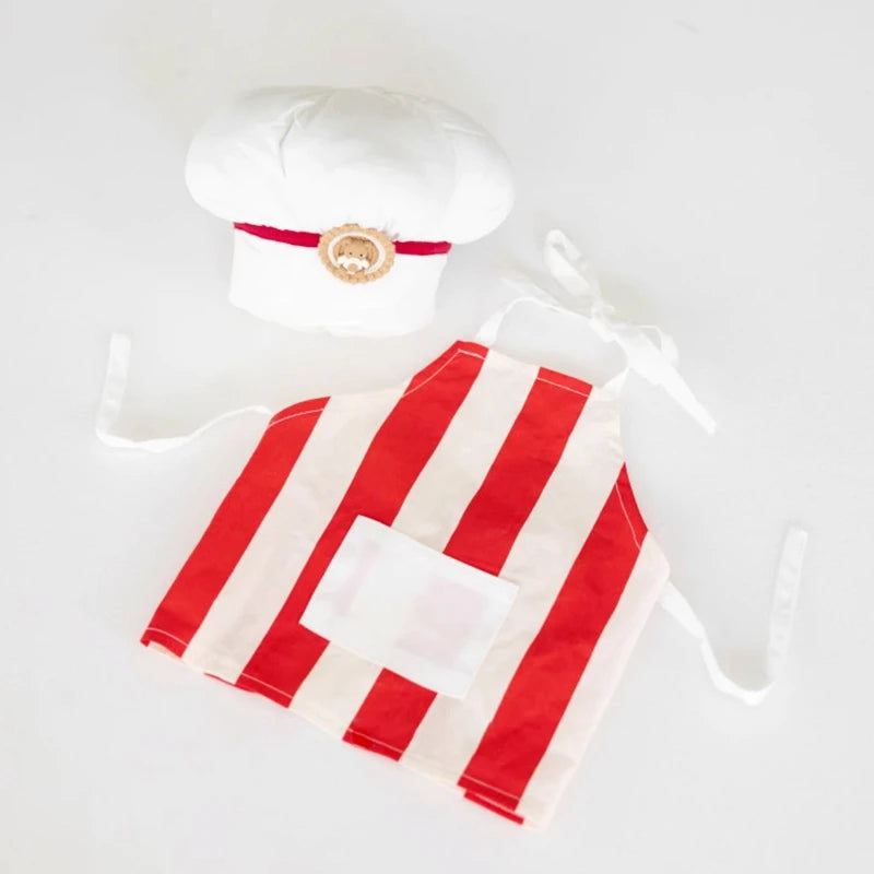 Newborn Chef Costume for Photography Props Striped Apron and Hat Set