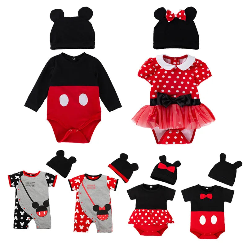 2024 Newborn Baby Dress Princess Minnie Mickey Set Summer Bodysuit