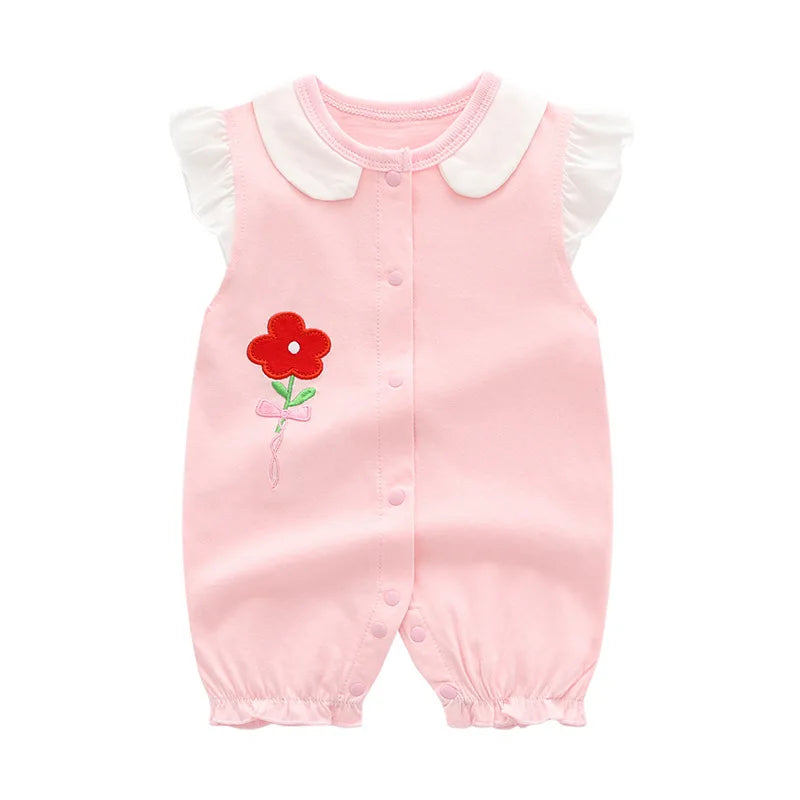 Newborn Baby Girl Romper Infant Short Sleeve Cotton Jumpsuit 0-18M