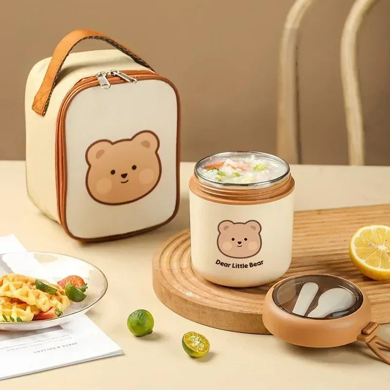 530ML Vacuum Thermal Lunch Box with Spoon Portable Stainless Steel Thermos Soup Panda Cup Food Container Bento Box for Kids