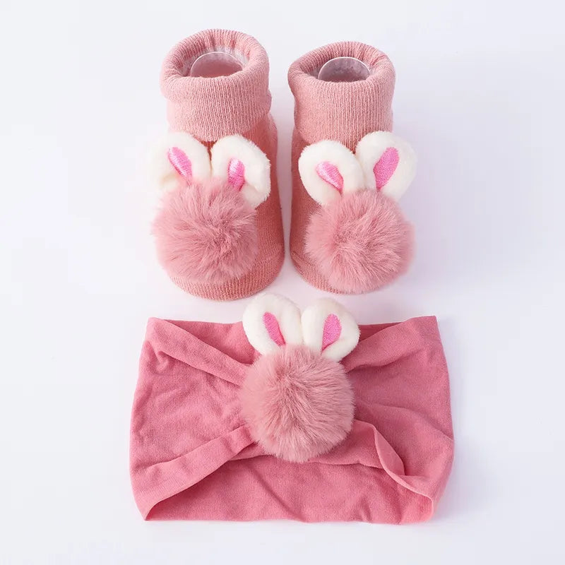 2Pcs Set Baby Socks Headband Cute Plush Ball
