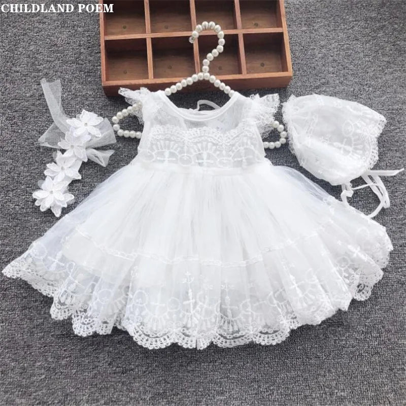 Baby Birthday Princess Dress Elegant Flower Beaded Gown