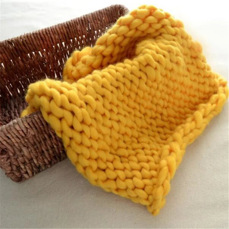 Newborn Knitted Wool Crochet Chunky Knit Blanket Basket