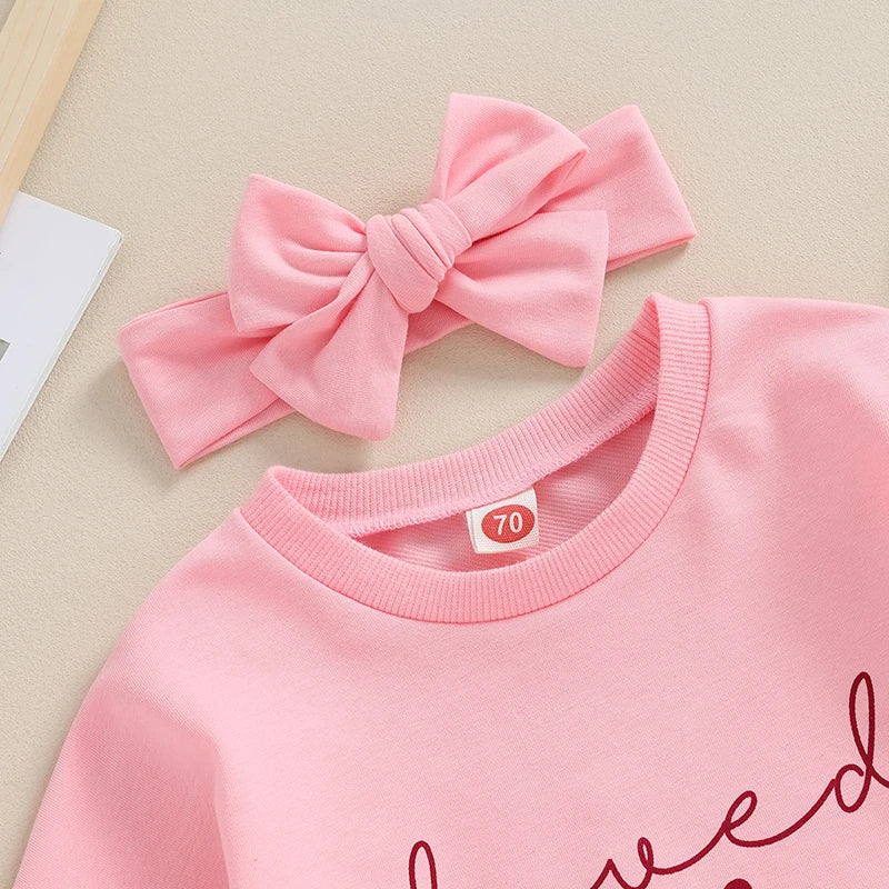 Lovely Newborn Baby Girls O-neck Sweatshirts Headband Outfits