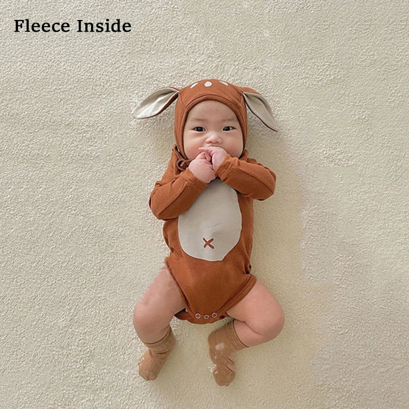 Adorable Baby Sika Deer Romper Hat 2pcs Sets