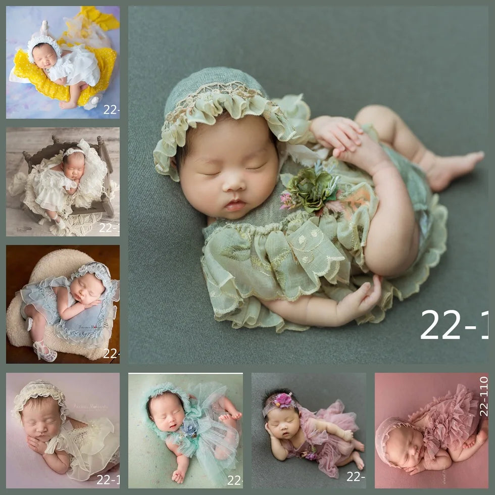 Newborn Photography Props Outfits Baby Lace Romper Headband Set