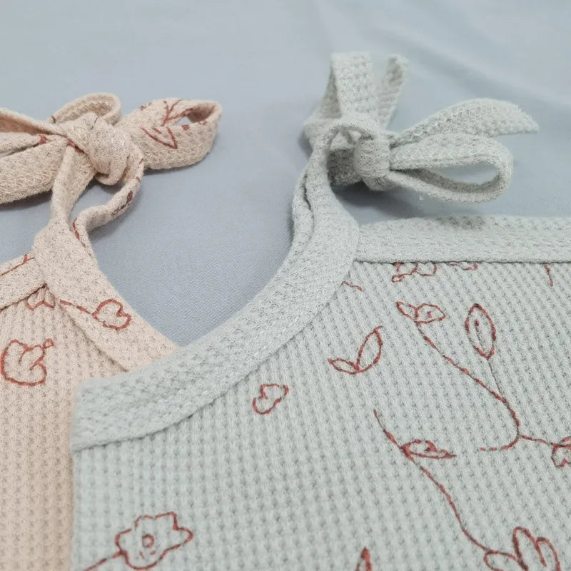 Summer Comfortable Waffle Cotton Baby Girl Vest + Pants 2pcs Set