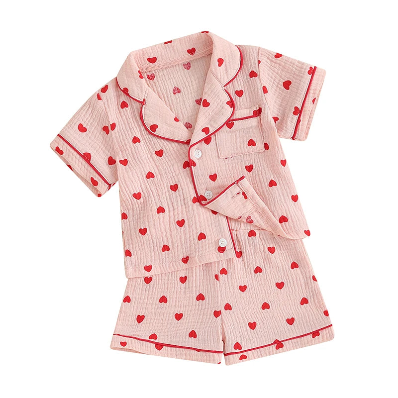 Toddler Baby Girl Valentine s Day Heart Print Pajamas Set