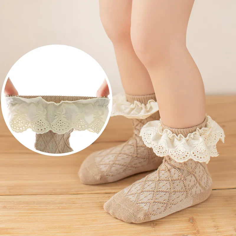 Newborn Baby Girls Leg Ruffled Long Socks Cotton Cute Socks Kid Spring Clothing with Lacework Unisex Toddlers Cotton Socks