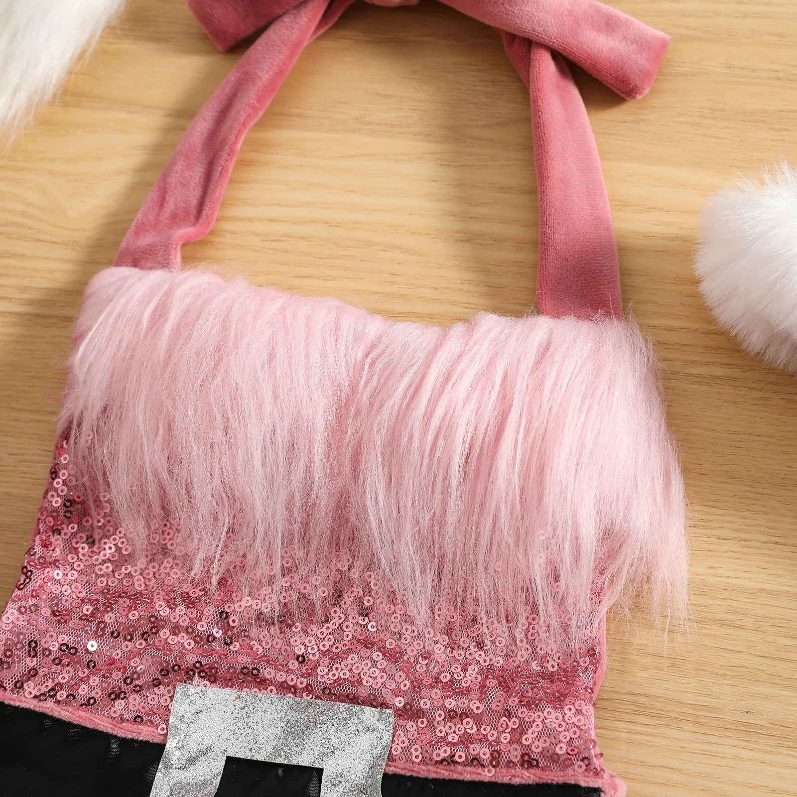2022-08-30 Lioraitiin Baby Girls Christmas Romper Dress Sequins White Plush Trim Patchwork Sleeveless Tutu Jumpsuits with Hat