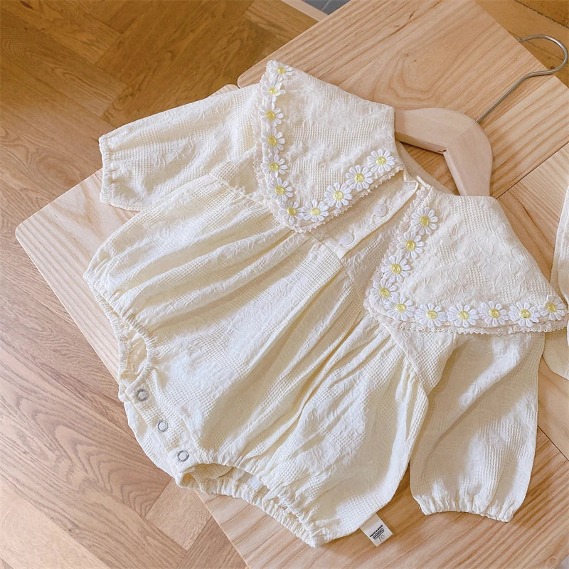 2PCS Spring Toddler Girl Cute Floral Romper And Hat Outfits