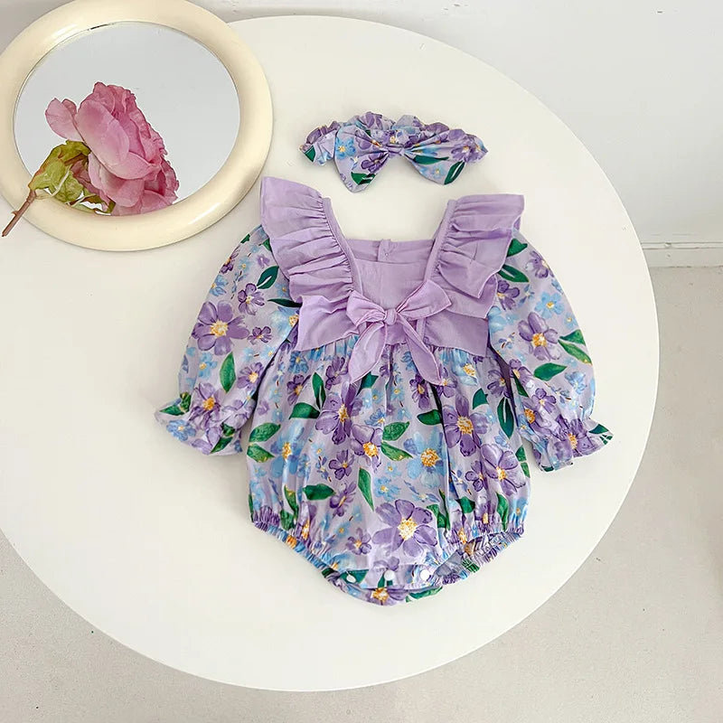 Pure Cotton Kids Onepiece Fashion Floral Baby Clothing
